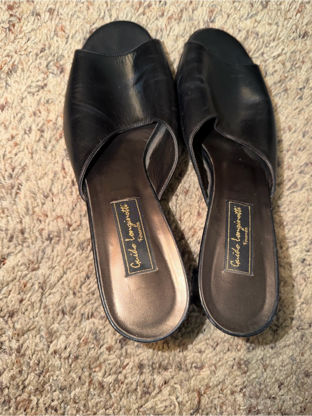 Carlos by Carlos Santana Black Leather Open-Toe Slide Mules